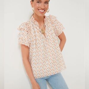 HUNTER BELL Tulip Millie top blouse tiered ruffle short sleeves cotton block